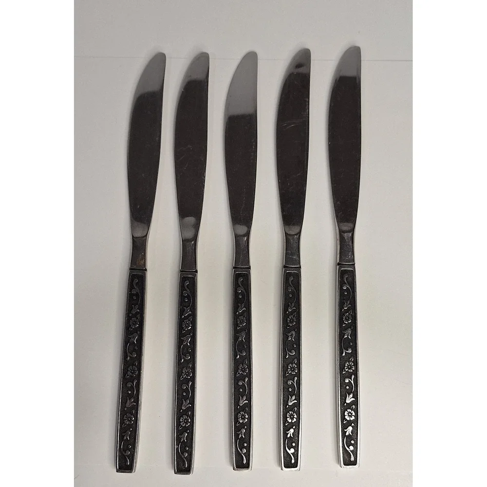 Oneida‎ Northland Pasadena Black Accent Lot Of 5 Dinner Knifes Japan Flatware